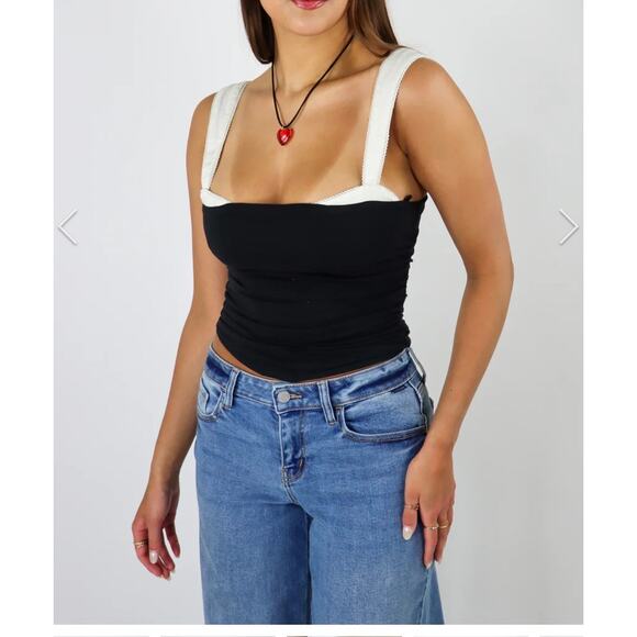 Free People Black & White Two-Tone Tank Top - Size Large - Picture 1 of 6